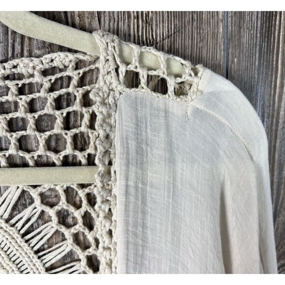 Rebellion Crochet Cardigan Womens Sm Open Knit Duster Fringe Boho Festival Retro - Picture 4 of 12